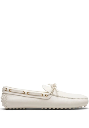 Car Shoe lace-up leather boat shoes - White