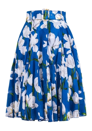 Samantha Sung floral-pattern A-line midi-skirt - Blue