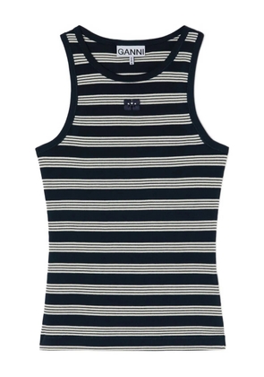 GANNI striped embroidered-logo top - Blue
