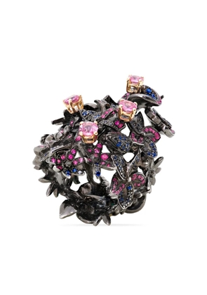 Gaelle Khouri 18K yellow gold Le Bouquet floral-engraved multi stone ring - Black