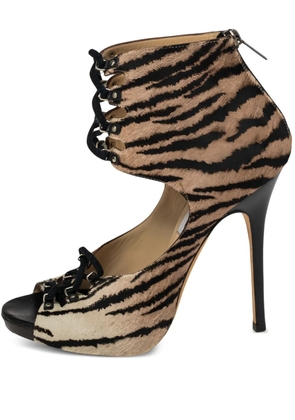 Jimmy Choo Pre-Owned 130mm tiger-print lace-up sandals - Brown