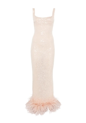 Atu Body Couture squinned feather-trim gown - Neutrals