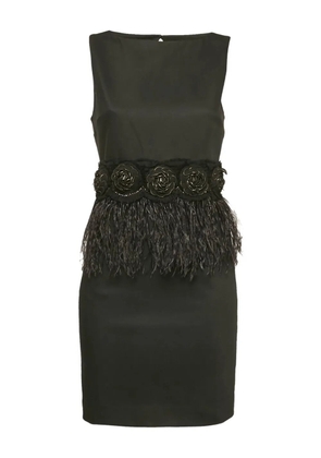 alice + olivia feather-trim rose-embellishment dress - Black
