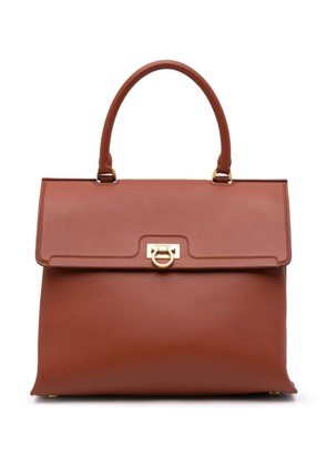 Ferragamo Pre-Owned 2021 Leather Gancini Trifolio Top Handle Bag satchel - Brown