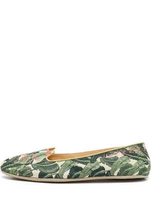 Charlotte Olympia pre-owned embroidered botanical loafers - Green
