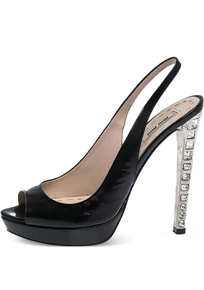 Miu Miu Pre-Owned 130mm crystal-embellished leather sandals - Black