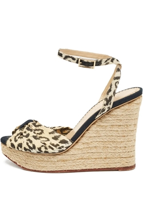 Charlotte Olympia 130mm leopard-print wedge sandals - Neutrals