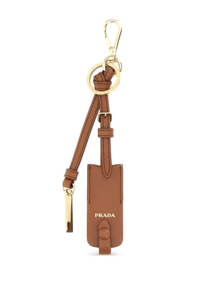 Prada logo-tag leather keyring - Brown