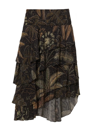 FARM Rio foliage tiered printed midi skirt - Black