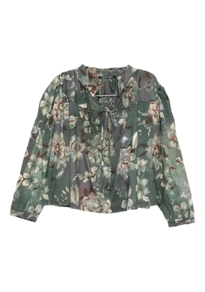 Hannes Roether floral-print tie-neck top - Green