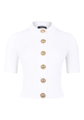 Balmain ribbed buttoned top - White