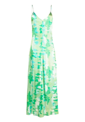 GANNI watercolour-print slip dress - Green