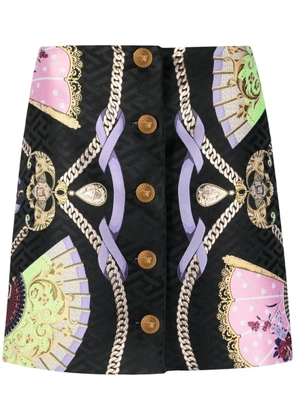 Versace graphic-print Medusa Head button skirt - Black