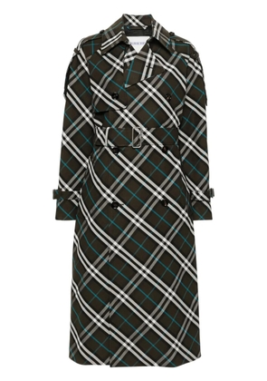 Burberry Long Check Cotton Blend Trench Coat - Green