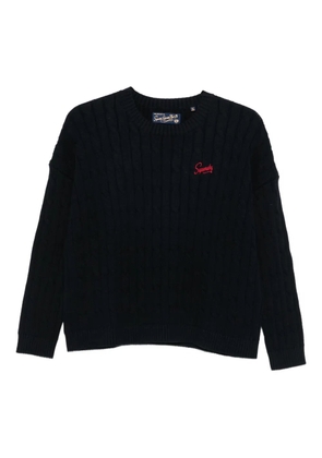 Superdry logo-embroidered cable-knit sweater - Black