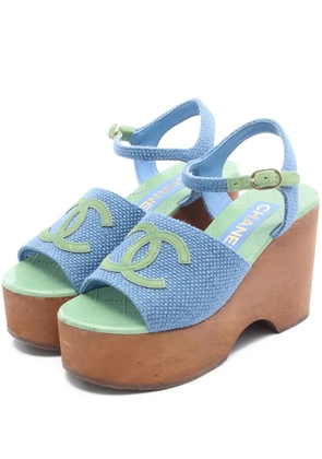 CHANEL Pre-Owned 1986-1988 100mm logo platform sandals - Blue