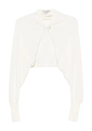 Alberta Ferretti pearl-embellished cropped cardigan - Neutrals
