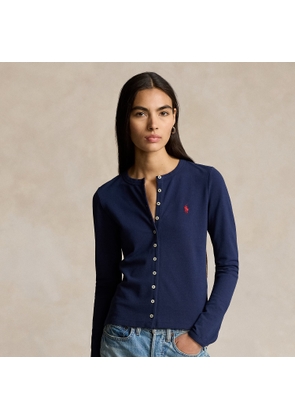 Stretch Mesh Cotton Crewneck Cardigan