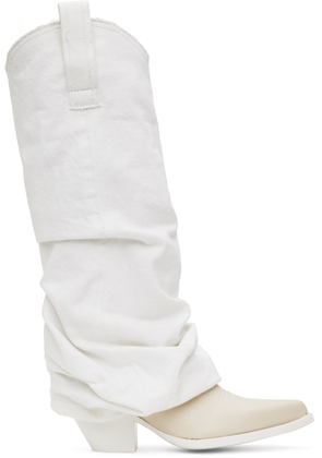 R13 White & Off-White Mid Cowboy Denim Sleeve Boots