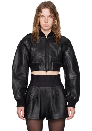 Alexander Wang Black Crocheted Leather Bomber Jacket
