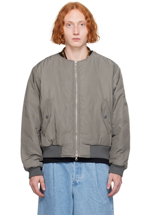 Dries Van Noten Gray Collarless Bomber Jacket