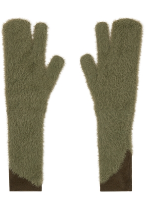 MM6 Maison Margiela Green Furry Worn Out Mitts