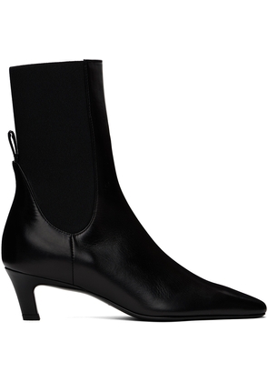 TOTEME Black 'The Mid Heel' Leather Boots