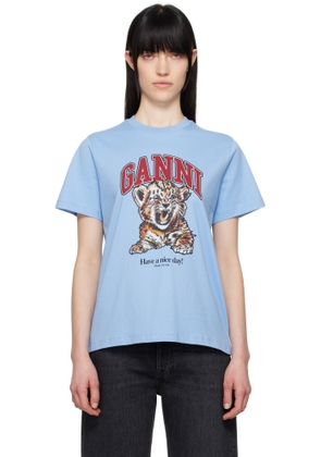 GANNI Blue Basic Jersey Tiger Relaxed T-shirt
