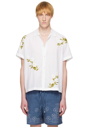 HARAGO White Embroidered Daisy Shirt
