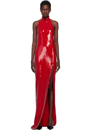Balmain Red Long Sequin Halterneck Maxi Dress