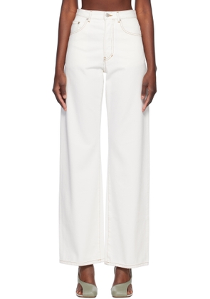 Dries Van Noten Off-White Contrast Stitching Jeans