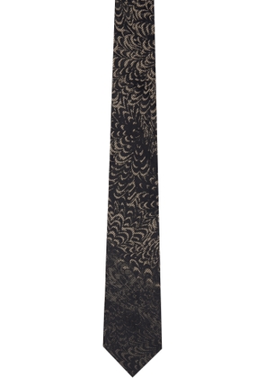 Dries Van Noten Black & Beige 'Paste Paper' Printed Silk Tie