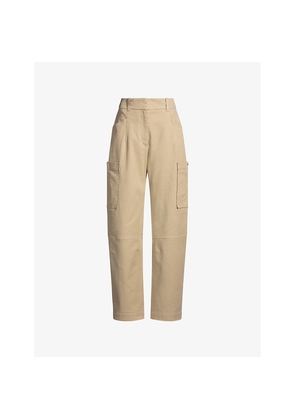 Womens Boss Patch-Pocket Straight-Leg Mid-Rise Stretch-Cotton Trousers