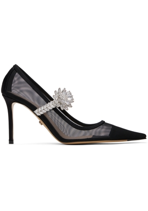 MACH & MACH Black Lotus Flower Mesh Heels