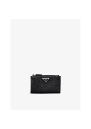 Mens Prada Triangle-Logo Zipper Leather Card Holder