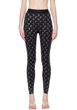 Marine Serre Black Moon Rhinestoned Jersey Stirrup Leggings