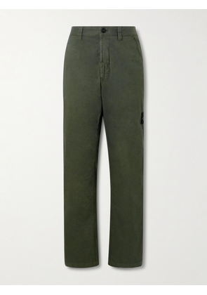 Stone Island - Logo-Appliquéd Straight-Leg Stretch-Cotton Twill Trousers - Men - Green - UK/US 28