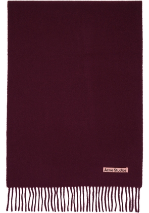 Acne Studios Burgundy Narrow Fringe Wool Scarf