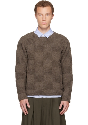 Comme des Garçons Homme Deux Brown Wool Checkerboard Crewneck Sweater