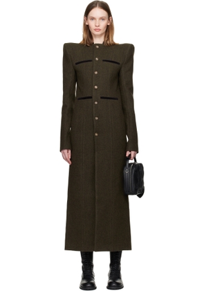LAURA ANDRASCHKO Khaki Pagoda Loden Maxi Coat