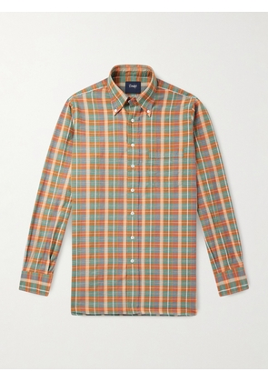 Drake's - Button-Down Collar Checked Cotton-Madras Shirt - Men - Orange - UK/US 15