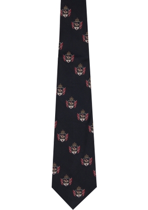 Junya Watanabe Black Silk Small Emblem Pattern Tie