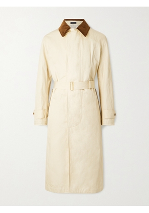 Drake's - Rider's Belted Corduroy-Trimmed Cotton-Blend Twill Coat - Men - Neutrals - UK/US 36