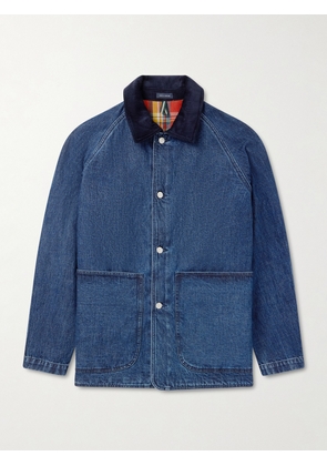 Drake's - Corduroy-Trimmed Denim Jacket - Men - Blue - UK/US 36