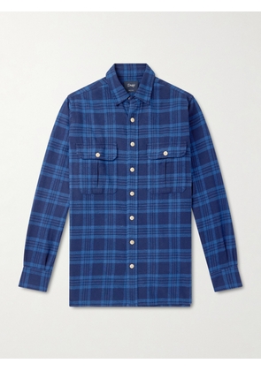 Drake's - Checked Cotton-Flannel Shirt - Men - Blue - S