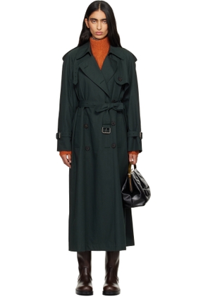 Dries Van Noten Green Double-Breasted Trench Coat
