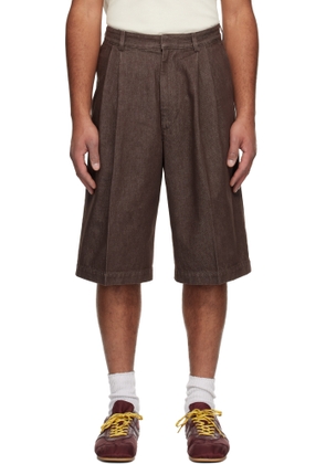 Dries Van Noten Brown Pleated Denim Shorts