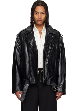 Dries Van Noten Black Biker Leather Jacket