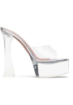 Amina Muaddi Silver Dalida Glass Plateau Heeled Sandals