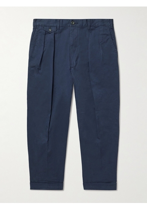 Beams Plus - 2 Pleats Tapered Cropped Pleated Cotton-Blend Twill Trousers - Men - Blue - S
